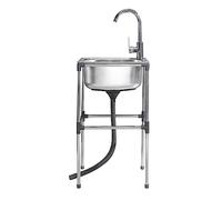 ZQFHSX Stainless Steel Single Basin Sink with Stand Freestanding Kitchen 1 Bowl Mobile Multi-Size Commercial Sinkfor Outdoor,Garage,Hotel Including Faucet (42x37x80cm)