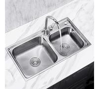 ZQFHSX Stainless Steel Sink Kitchen with Double Bowl Drop in Save Space Drainer Strainer and Faucet,Under-Mount Installation for Restaurants,canteens,Dessert Shops (77 * 42cm/30.3 16.5in)