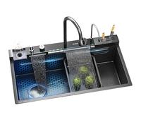 ZQFHSX Stainless Steel Sink, Large Kitchen Sink with Knife Holder, Digital Display, Multifunctional, Undermount, Contemporary Style, Rectangular, Side Drain