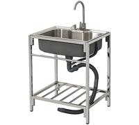 ZQFHSX Stainless Steel Utility Sink Freestanding Outdoor Single Bowl Restaurant Kitchen with Tap Washing Hand Basin for Garage Laundry Room