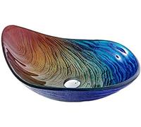 ZQFHSX Tempered Glass Bathroom Vessel Sink Rainbow Colors Water Drop Shape Artistic Vanity Bowl, Wash Basin Combo With Pop Up Drain, Mounting Ring,Single Sink,YUYANAIAI