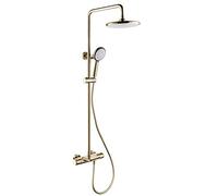 ZQFHSX Thermostatic Rain Shower System Waterfall Faucet Set Complete Wall Mounted Combo Brass Mixer with Tub Spout 3 Mode Handheld,Brushed Gold