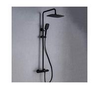 ZQFHSX Thermostatic Rain Shower System Waterfall Faucet Set Complete Wall Mounted Combo Brass Mixer with Tub Spout, 3 Mode Handheld Shower, Black