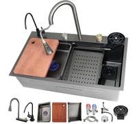 ZQFHSX Versatile 85 x 50 cm Stainless Steel Kitchen Sink Large Capacity Single Bowl with Pull Out Faucet & Complete Accessory Set for Home Bar Use