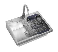 ZQFHSX Wall-Mounted Stainless Steel Wash Basin Kitchen Sink Single Bowl with Water Tap, Hand Washing Station, Outdoor Sink, Utility for Laundry Room, Garage, Garden