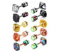 ZQGOFPT 5 Pairs Titanium Stud Earrings Screw Back for Women Men,Stainless Steel Stud Earrings Hypoallergenic,Men's Earrings Rainbow 5A Cubic Zirconia Crystal Studs Double Side Earrings Piercing Sleeper Sensitive Studs Jewelry for Girls