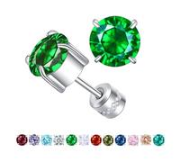 ZQGOFPT Titanium Flat Back Surgical Stainless Steel Stud Earrings for Women Men,Birthstone Stud Earrings Hypoallergenic Double Side 5A Cubic Zirconia Studs Jewelry 6mm, 6mm, Stainless Steel Titanium