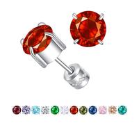 ZQGOFPT Titanium Flat Back Surgical Stainless Steel Stud Earrings for Women Men,Birthstone Stud Earrings Hypoallergenic Double Side 5A Cubic Zirconia Studs Jewelry 6mm, 6mm, Stainless Steel Titanium