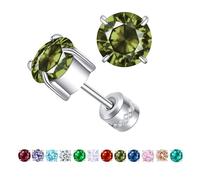 ZQGOFPT Titanium Flat Back Surgical Stainless Steel Stud Earrings for Women Men,Birthstone Stud Earrings Hypoallergenic Double Side 5A Cubic Zirconia Studs Jewelry 6mm, 6mm, Stainless Steel Titanium