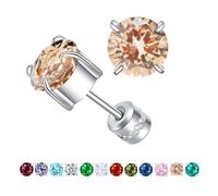ZQGOFPT Titanium Flat Back Surgical Stainless Steel Stud Earrings for Women Men,Birthstone Stud Earrings Hypoallergenic Double Side 5A Cubic Zirconia Studs Jewelry 6mm, 6mm, Stainless Steel Titanium