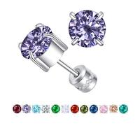 ZQGOFPT Titanium Flat Back Surgical Stainless Steel Stud Earrings for Women Men,Birthstone Stud Earrings Hypoallergenic Double Side 5A Cubic Zirconia Studs Jewelry 6mm, 6mm, Stainless Steel Titanium