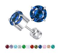 ZQGOFPT Titanium Flat Back Surgical Stainless Steel Stud Earrings for Women Men,Birthstone Stud Earrings Hypoallergenic Double Side 5A Cubic Zirconia Studs Jewelry 6mm, 6mm, Stainless Steel Titanium
