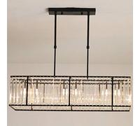 ZQH Modern Crystal Pendant Light, Retro Wrought Iron Crystal Chandelier LED Rectangle Ceiling Lighting Fixture Living Room Restaurant Hotel Hanging lamp E27*4,Black,85 * 22cm