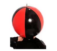 ZQIAOYUUPHOWF 100% Latex Rubber Sphere Masquerade Mask Hood Cosplay Halloween,RED BLACK,XL