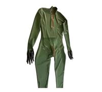 ZQIAOYUUPHOWF Man 100% Latex Catsuit Fullbody With Glooves Socks 3D Crotch Cut Customizable Zipper,green,M