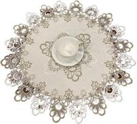 ZQINGQING Lace Tablecloth Lace Trim Tablecloth Modern Brocade Fabric Embroidered Coaster Set Bedroom Small Round Table Mat(Round 50cm)