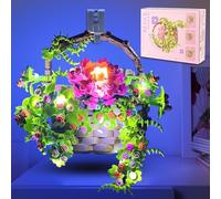ZQJKLE Flower Basket Building Set with LED String Light, Flower Bouquet Building Blocks Wall Decor for Boys Girls Age 3+, Teen, Adult, Gift for Mother's Day, Christmas etc.