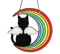 Zqkimzi Cat Memorial, Cat Memorial Stained Glass, Cat Remembrance, The Moon Ornament Decor Stained Glass Cat Memorial