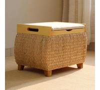 ZQKJLH Rattan Storage Ottoman Footrest Makeup Vanity Stool Modern Upholstered Stool with Lid Bench Chaise Pouf Ottoman for Living Room Bedroom Apartment Hallway Accent(Beige,40 * 30 * 32cm)