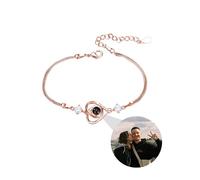 ZqlDDayUP Personalized Bracelet with Picture Inside, Personalized Photo Projection Bracelet 100 Languages Heart Charm Bracelet for Women Birthday Christmas Mother's Day, one size, Copper, No Gemstone