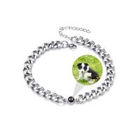 ZqlDDayUP Personalized Photo Projection Bracelet with Picture Inside, Custom Bracelets Stainless Steel Cuban Chain Couples Bracelets Circle Photo Bracelet or Anklet Jewelry for Couple Men Women