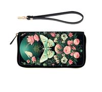 ZQLPLZR RFID-Blocking Zip-Around Wristlet for Women, Butterfly Flower, Wallet-A