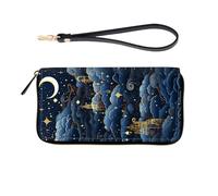 ZQLPLZR RFID-Blocking Zip-Around Wristlet for Women, Clouds Stars and Moon, Wallet-A