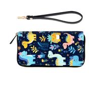 ZQLPLZR RFID-Blocking Zip-Around Wristlet for Women, Cute Dinosaurs, Wallet-A