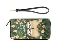 ZQLPLZR RFID-Blocking Zip-Around Wristlet for Women, Cute Sloths, Wallet-A