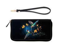 ZQLPLZR RFID-Blocking Zip-Around Wristlet for Women, Hummingbird and Flower, Wallet-A