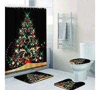 ZQMHCY Bath Mat Christmas Tree Emerald Green Bathroom Mat 3-Piece Set Washable, 1 Soft U Rug+1 Bath Mats Non Slip Shaped Absorb Water (50x80)+1 Fast Dry Toilet Seat Covers