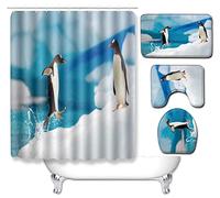 ZQMHCY Bath Mat Cute Penguin Shower Curtains Mould Proof Resistant Polyester Bathroom Curtains Washable Wet Room Shower Curtain Weighted Shower Curtains Anti-splash