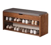 ZQNDFAC Shoe Stool Vintage Farmhouse Shoe Bench, 2-Tier Wooden Shoe Rack, Storage Bench with Flip Top Space and Padded Cushion Entryway Bench Footstool