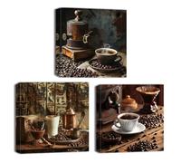 ZQQART 3 Pcs Coffee Canvas Wall Art for Kitchen Vintage Brown Coffee Bean Picture Wall Decor Coffee House Painting Prints Dining Room Decor Frame(Black,16.00"x16.00"x3Pcs)