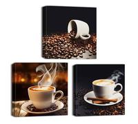 ZQQART 3 Pcs Coffee Canvas Wall Art for Kitchen Vintage Brown Coffee Bean Picture Wall Decor Coffee House Painting Prints Dining Room Decor Frame(Brown,16.00"x16.00"x3Pcs)