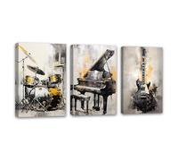 ZQQART 3-Piece Abstract Musical Instruments Wall Art - Piano, Guitar, Drum Painting Prints - Artwork Music Store Decor - Frame (3x24.00"x36.00"x3Pcs)
