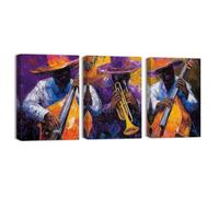 ZQQART 3 Pieces Black Jazz Canvas Wall Art Abstract Jazz Playing Musical Instruments Picture African American Painting Music Classroom Decor Framed(Yellow,16.00"x24.00"x3Pcs)