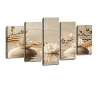 ZQQART 5 Sets Large Lotus Flower Canvas Wall Art Bloom in Water Zen Artwork | Zen Stone Lotus Calming Bathroom Relaxing Spiritual Poster Meditation Still Life Painting (30x40cmx2 30x60cmx2 30x80cmx1)