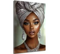 ZQQART African American Black Woman Silver Glitter Wall Prints Black Women Poster Fashion Canvas Wall Art for Woman Room Living Room Decor (Silver,24.00" x 36.00")