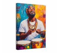 ZQQART African Drum Canvas Wall Art Black Man Hand Drum Painting African Americans Picture Prints Tradition Tambourine Poster Bedroom Decor(White,12L x 18W)