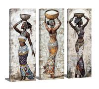 ZQQART African Traditional Black Woman Canvas Wall Art 3 Pieces African Ethnic Ancient Girls Painting Tribal Art Pictures for Bedroom Living Room Decor (13x38cmx3)