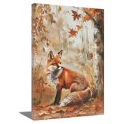 ZQQART Autumn Animal Canvas Wall Art Rustic Fall Animal Painting Maple Leaf Picture Autumn Harvest Picture Prints Thanksgiving Day Wall Decor (White,12.00" x 18.00")