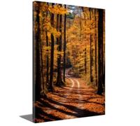 ZQQART Autumn Forest Canvas Wall Art Red Maple Trees Painting Fall Field Landscape Nature Artwork Prints for Living Room Office Kitchen Wall Decor (Yellow,12.00" x 18.00")