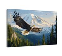 ZQQART Bald Eagle Canvas Print Eagle Soaring in Forest Painting Wildlife Bird Poster for Men's Bedroom Office Wall Decor (Blue,12L x 18W)