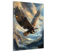 ZQQART Bald Eagle Canvas Print Eagle Soaring in Forest Painting Wildlife Bird Poster for Men's Bedroom Office Wall Decor (Black,16L x 24W)