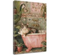 ZQQART Bathroom Animal Wall Art Funny Animal in Tub Picture Canvas Print Pink Cat Otter Deer Turtle Shower Painting Wall Decor (Pink,12W x 18L)