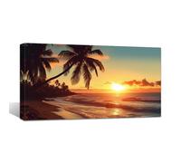 ZQQART Beach Canvas Wall Art Ocean Sunset Picture Prints Palm Tree Paintings Coastal Nature Landscape Wall Decor Framed(Landscape -1,20.00"x40.00")