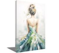 ZQQART Beautiful Canvas Wall Art - Girl in Green Skirt, Abstract Ballerina Poster for Girls Room (20.00" x 30.00")