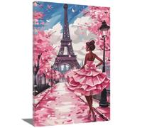 ZQQART Black Girl Canvas Wall Art African American Pictures Pink Eiffel Tower Girls Fashion Poster Prints Paris Girls Painting Girl Room Decor (0,12W x 18L)