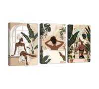 ZQQART Black Girl Canvas Wall Art Fashion African American Picture Prints Boho Black Woman Female Paintings Bathroom Home Wall Decor Framed(White,16.00"x24.00"x3Pcs)